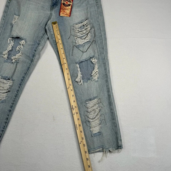 French Star Jeans Womens 9 Light Blue Girlfriend Fit High Rise Distressed NWT - Picture 7 of 12